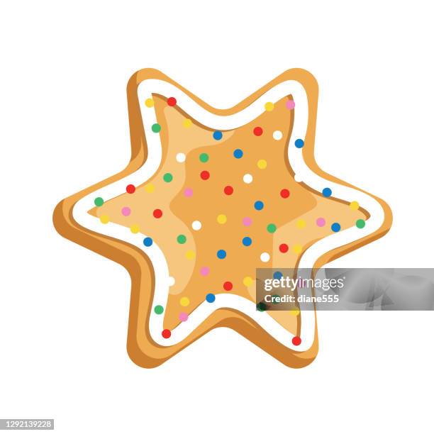 ilustraciones, imágenes clip art, dibujos animados e iconos de stock de galleta estrella decorada casera - cocinero navidad