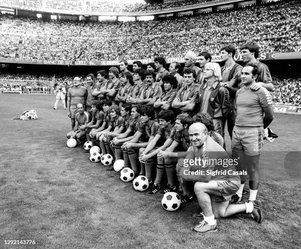 Presentation of the football team of F.C. Barcelona for the 1982 - 1983 season, at Camp Nou, Barcelona, Spain, on July 28, 1982. Artola, Olmo,...