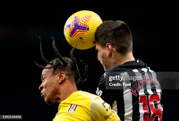 Bobby Reid of Fulham and Federico Fernandez of Newcastle United battle for the ball during the Premier League match between Newcastle United and...