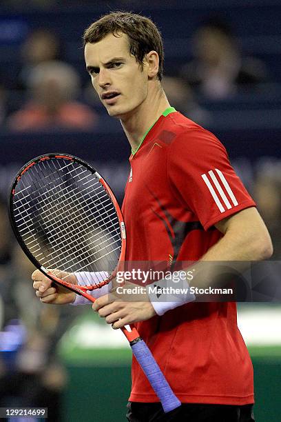 Andy Murray of Great Britain celebrates match point against Matthew Ebden of Australia during the Shanghai Rolex Masters at the Qi Zhong Tennis...