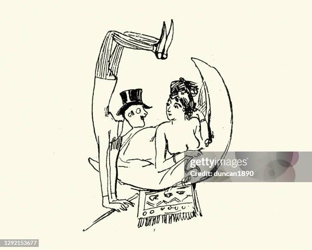 ilustrações de stock, clip art, desenhos animados e ícones de cartoon of a man head over heals in love with a beautiful woman, 19th century - fazer o pino