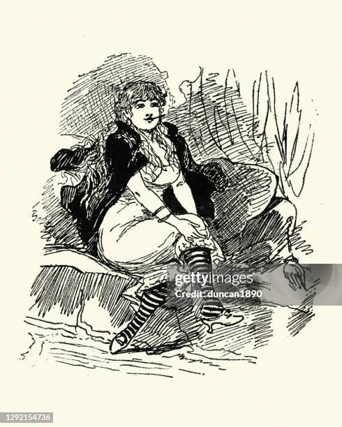 woman smoking in her underwear,victorian 19th century - vintage stockings stock illustrations