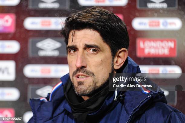 Veljko Paunovic, Manager of Reading speaks to the media pitch side after the Sky Bet Championship match between Brentford and Reading at Brentford...