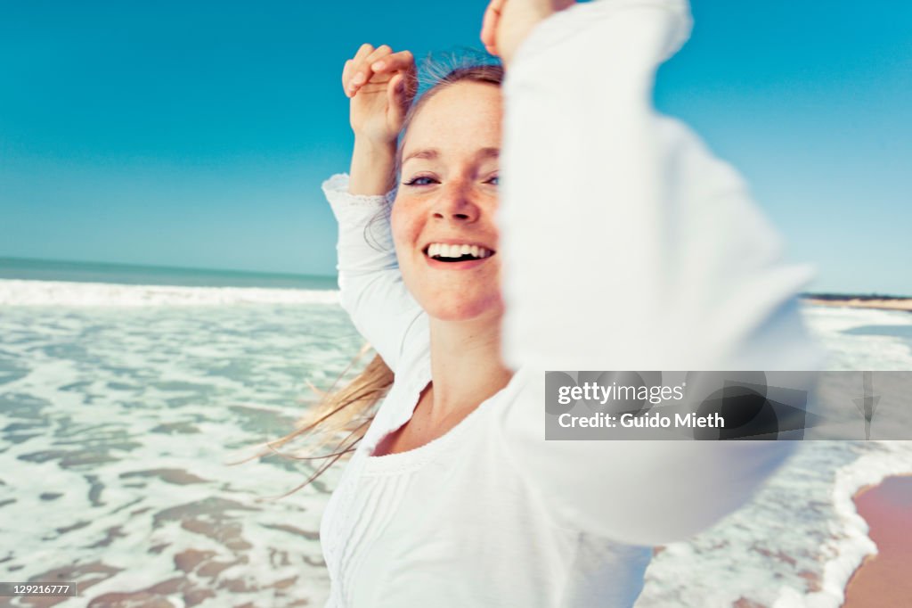 Young women having fun on beach