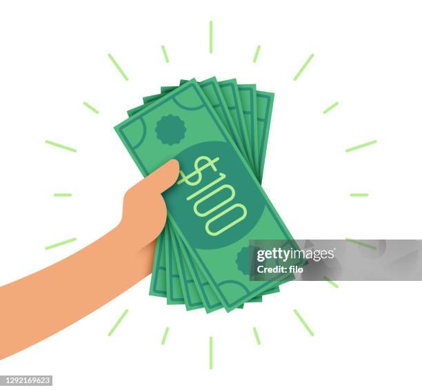 stockillustraties, clipart, cartoons en iconen met een persoon met een handvol geld - eén dollar