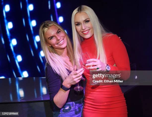 In this image released on December 19 Karin Kildow and her sister, host Lindsey Vonn, joke around after filming the 2020 Sports Illustrated Awards at...