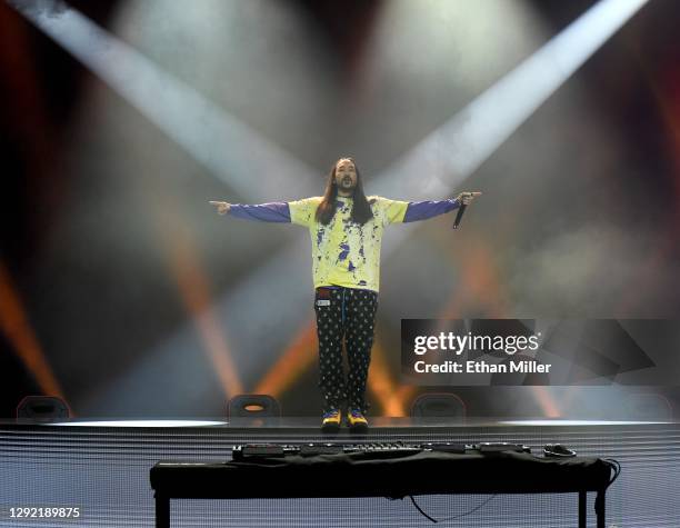 In this image released on December 19 DJ/producer Steve Aoki performs during the 2020 Sports Illustrated Awards at AG Production Services on December...