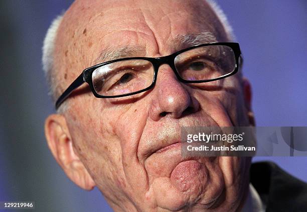 News Corp. CEO Rupert Murdoch pauses as he delivers a keynote address at the National Summit on Education Reform on October 14, 2011 in San...