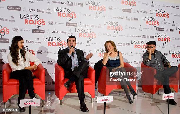 Diana Garcia, Jorge Salinas, Silvia Navarro, Rafa Lara during the press conference to present the movie Labios Rojos in Cinepolis Plaza Universidad...