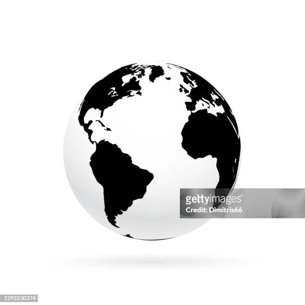ilustraciones, imágenes clip art, dibujos animados e iconos de stock de globo de tierra simple con américa, europa y africa visibles. globo mundial fotorrealista aislado en blanco. - planet