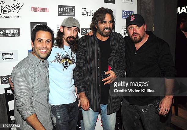 Daniel DeSanto, Paul Alessi, David Della Rocco and Troy Duffy attend "The Boondock Saints" Bike Benefit at Tuff Sissy & Co on October 13, 2011 in Los...