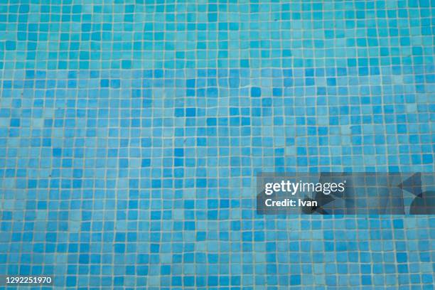 full frame of texture, blue tiles in swimming pool - blue and white porcelain style stock pictures, royalty-free photos & images