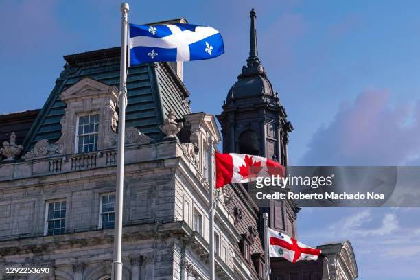 colonial-style city hall building in old montreal, canada - montréal stock pictures, royalty-free photos & images