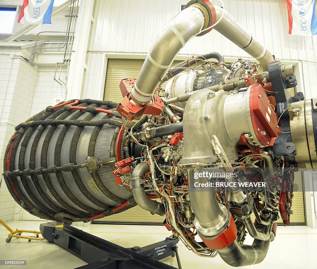 Shuttle Head Engine One of the fifteen space shuttle main engines is viewed inside the ...