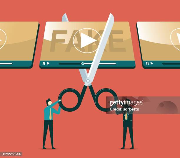 illustrazioni stock, clip art, cartoni animati e icone di tendenza di taglio - fake news - truth lies