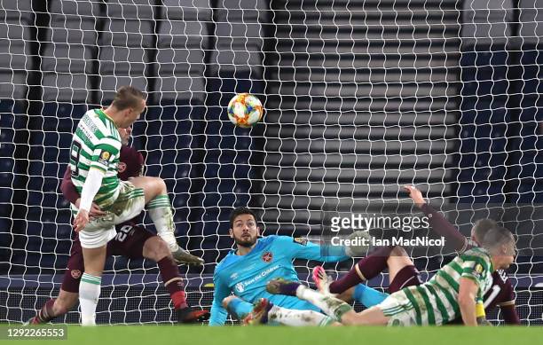Leigh Griffiths of Celtic scores their sides third goal past Craig Gordon of Heart of Midlothian during the William Hill Scottish Cup final match...