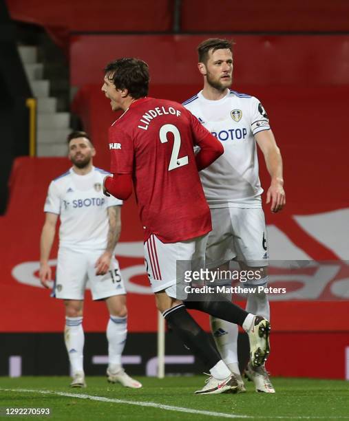 Victor Lindelof of Manchester United celebrates scoring their fourth goal during the Premier League match between Manchester United and Leeds United...