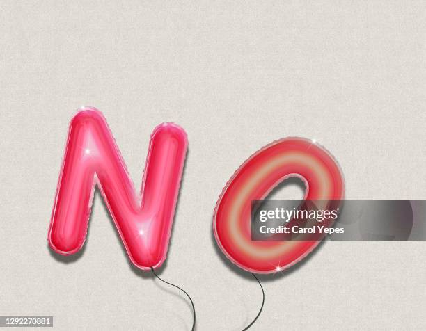 the word no  in foil colorful balloon - alphabet 3d stock-fotos und bilder