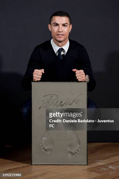 Juventus player Cristiano Ronaldo receives the Golden Foot Award on December 20, 2020 in Turin, Italy.