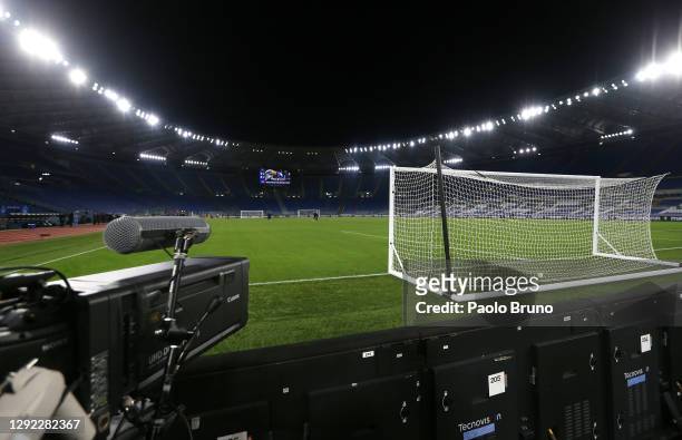 General view of a video camera inside the stadium ahead of the Serie A match between SS Lazio and SSC Napoli at Stadio Olimpico on December 20, 2020...