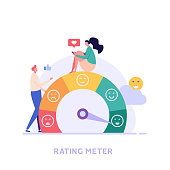 Customer Satisfaction Survey Clients Choosing Satisfaction Rating with Good and Bad Emotions. Concept of Client Feedback, Online Survey, Customer Review. Vector illustration for Web Design
