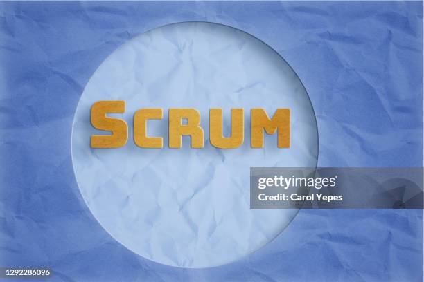 scrum single word  in blue background - tech scrum stock pictures, royalty-free photos & images