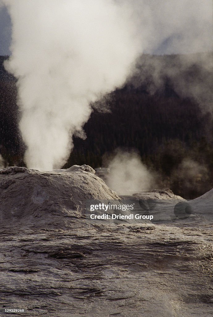 A geyser eruption in Yellowstone.