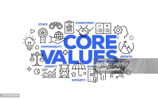 core values related web banner line style. modern linear design vector illustration for web banner, website header etc. - honesty stock illustrations
