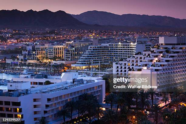 red sea beachfront, elevated resort view - eilat stock-fotos und bilder