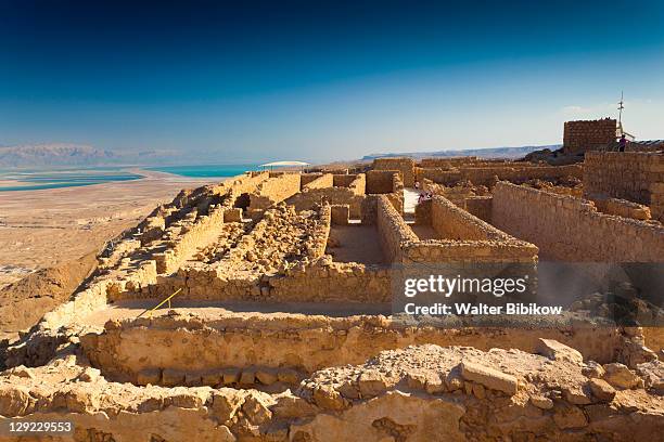 ruins at the masada plateau - masada stock pictures, royalty-free photos & images