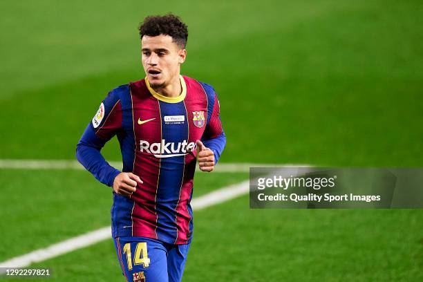 Philippe Coutinho of FC Barcelona looks on during the La Liga Santander match between FC Barcelona and Valencia CF at Camp Nou on December 19, 2020...