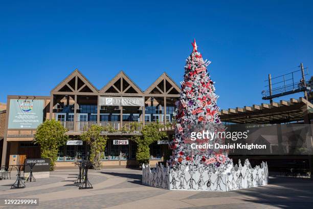 General view of the Grinch Christmas Tree at The Old Globe Theater in Balboa Park on December 20, 2020 in San Diego, California.