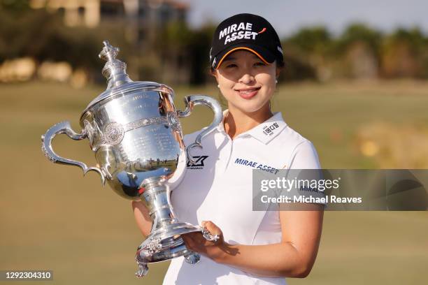 Sei-Young Kim of Korea poses with the Rolex Player of the Year trophy after the final round of the CME Group Tour Championship at Tiburon Golf Club...