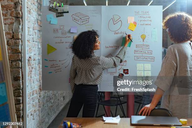 woman manager introducing the business strategy of her company to an employee - policies and procedures stock pictures, royalty-free photos & images