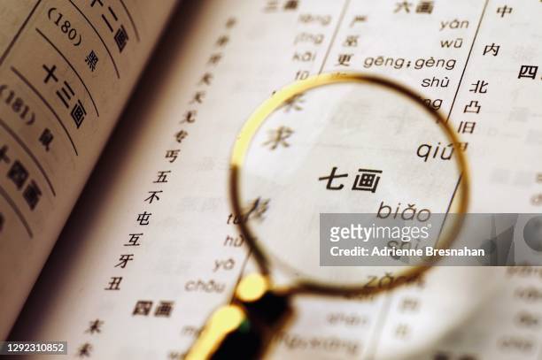 learning chinese script using a list of character components called “radicals” - escritura no occidental fotografías e imágenes de stock