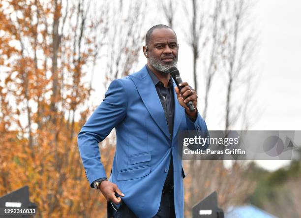 Singer Brian McKnight performs onstage during Souls To The Polls Drive-In Rally for Raphael Warnock at Riverside EpiCenter on December 20, 2020 in...