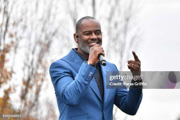 Singer Brian McKnight performs onstage during Souls To The Polls Drive-In Rally for Raphael Warnock at Riverside EpiCenter on December 20, 2020 in...