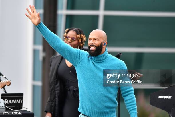 Common performs onstage during Souls To The Polls Drive-In Rally for Rev. Raphael Warnock at Riverside EpiCenter on December 20, 2020 in Austell,...