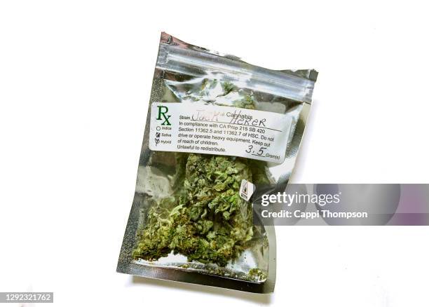 medical cannabis in package from dispensary - cannabis narcotic stock pictures, royalty-free photos & images