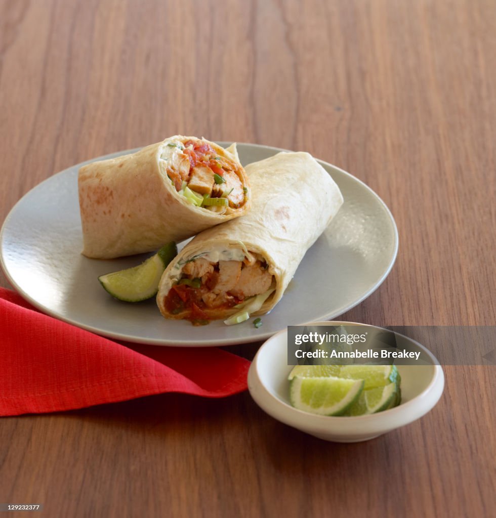 Chicken Fajita Burritos with Feta Crema