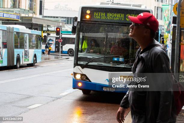 General view of a bus stop in Bondi Junction on December 21, 2020 in Sydney, Australia. Sydney's northern beaches is on lockdown, as a cluster of...
