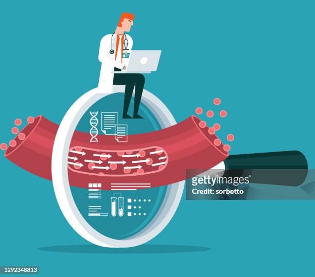 magnifying glass - blood vessel - clogged stock illustrations