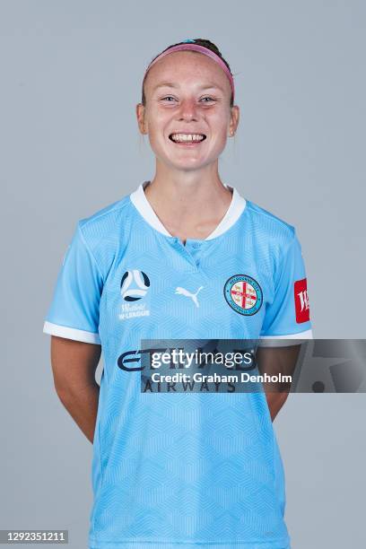 Teigen Allen of Melbourne City poses during the Melbourne City W-League 2020/21 Headshots Session at City Football Academy on December 21, 2020 in...
