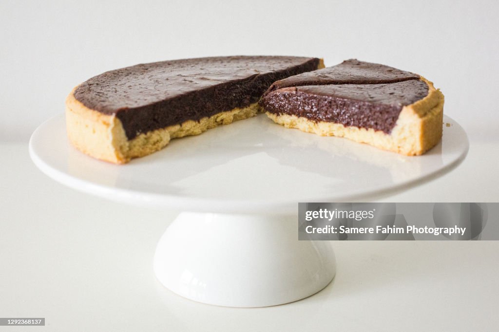 Chocolate tart on display