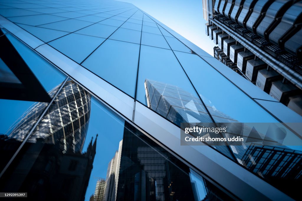 Abstract of glass buildings in city of London