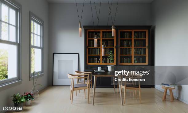 eenvoudige kamer interieur - eetkamer stockfoto's en -beelden
