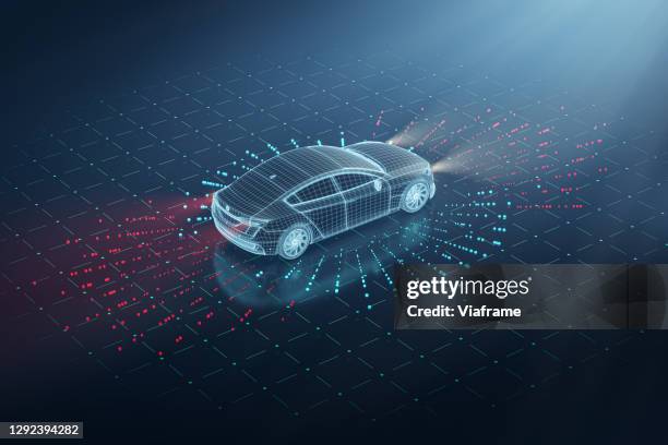 electric car sensors wireframe - driverless cars foto e immagini stock