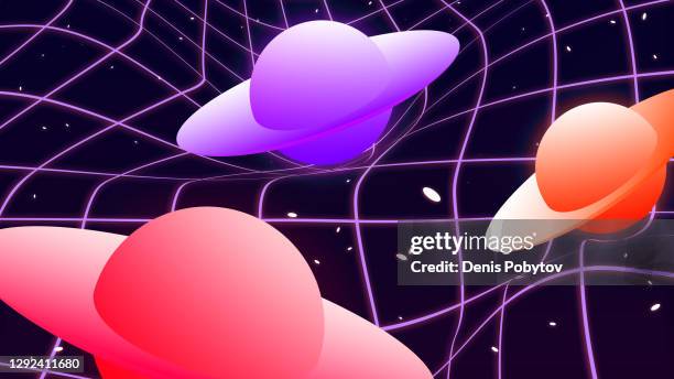space futuristic 3d illustration - saturns in digital space. - flight simulation stock illustrations