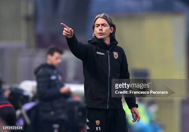Filippo Inzaghi, Head coach of Benevento Calcio, reacts during the Serie A match between Benevento Calcio and Genoa CFC at Stadio Ciro Vigorito on...