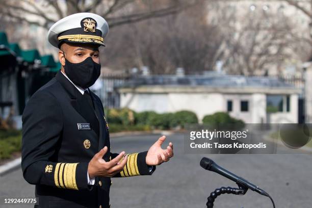 Surgeon General Jerome Adams speaks to the media outside the White House on December 21, 2020 in Washington, DC. Adams talked about why President...